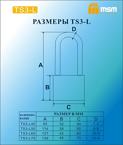 Замок навесной MSM TS3/L50 блистер #235694